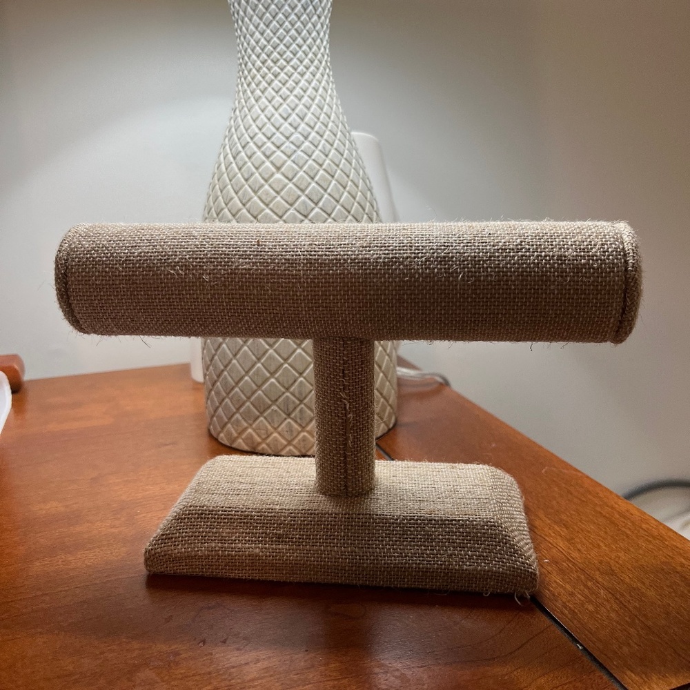 Linen Covered Wood Jewelry Display Stand